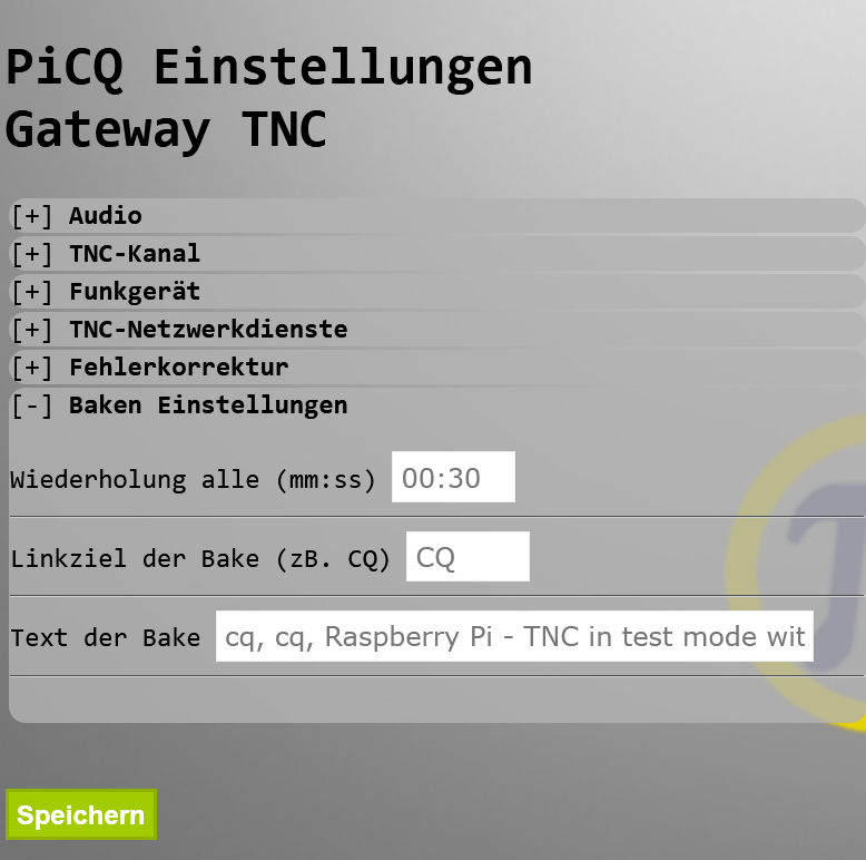 PiCQ V1.29 TNC Baken Einstellungen