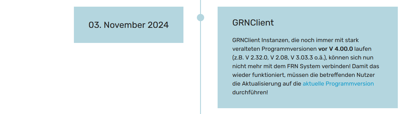 GRN-Client unter V 4.00 müssen geupdated werden!