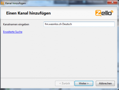 Zello Kanal 'frn.wasnlos.ch Deutsch' zur eigenen Kontaktliste hinzufügen