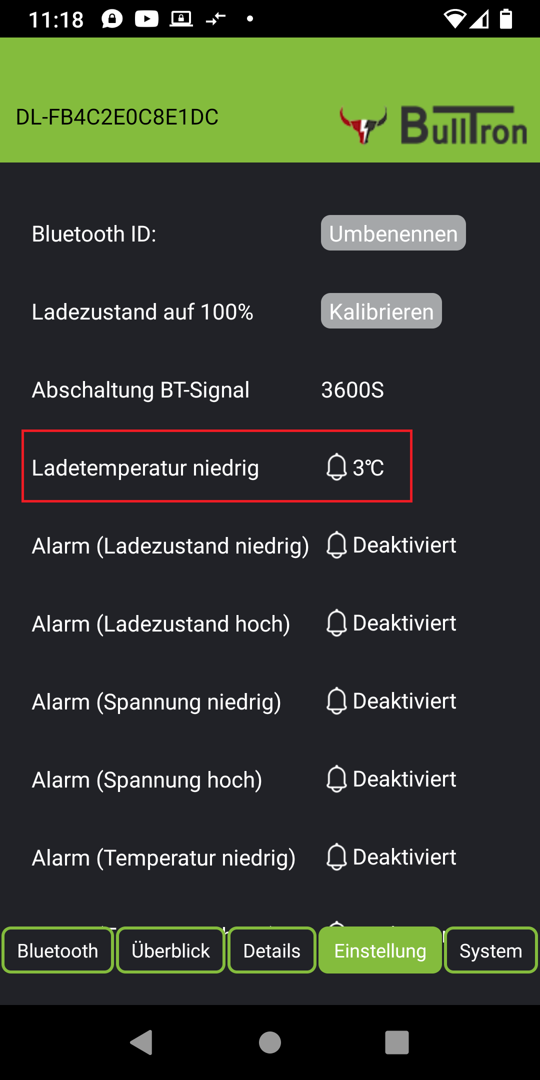 Ladetemperatur niedrig von 0° auf 3° geändert